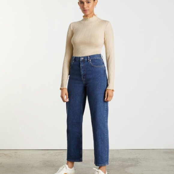Everlane The Pleated Turtleneck Long Sleeve Ribbed Shirt in Parchment Small - Picture 3 of 10